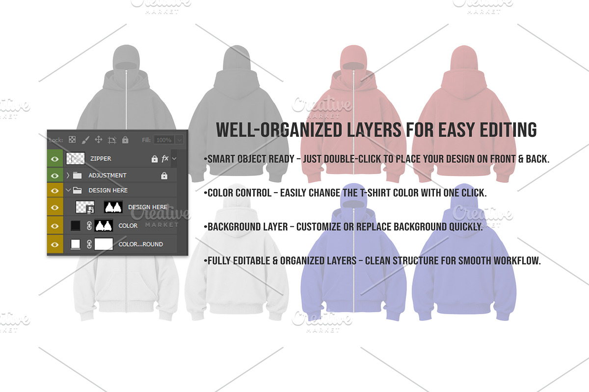 Zip-Up Hoodie Mockup PSD Editable, a Hoody Mockup by std.badboy (Photo 3 of 4)