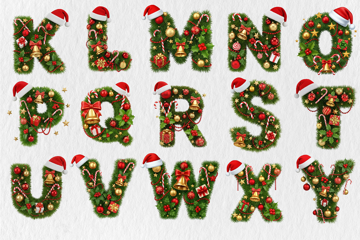 Christmas Wreath Alphabet Sublimatio, a Seasonal Illustration by Rose Art (Photo 3 of 4)