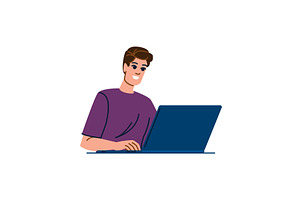 Smiling young man working on laptop, a Technology Illustration by pikepicture