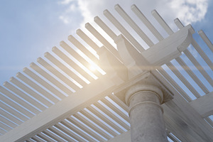 Marble and Wood Pergola Patio Cover, a Photo by Andy Dean Photography