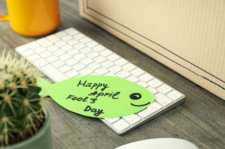 Concept of April Fool's Day on gray wooden table, a Holiday Photo by AtlasStudio PRO