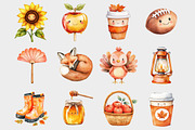 Watercolor Kawaii Autumn Clipart, a Seasonal Illustration by Design Market (Thumbnail 2 of 5)