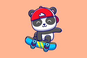 Cute Panda Playing Skateboard