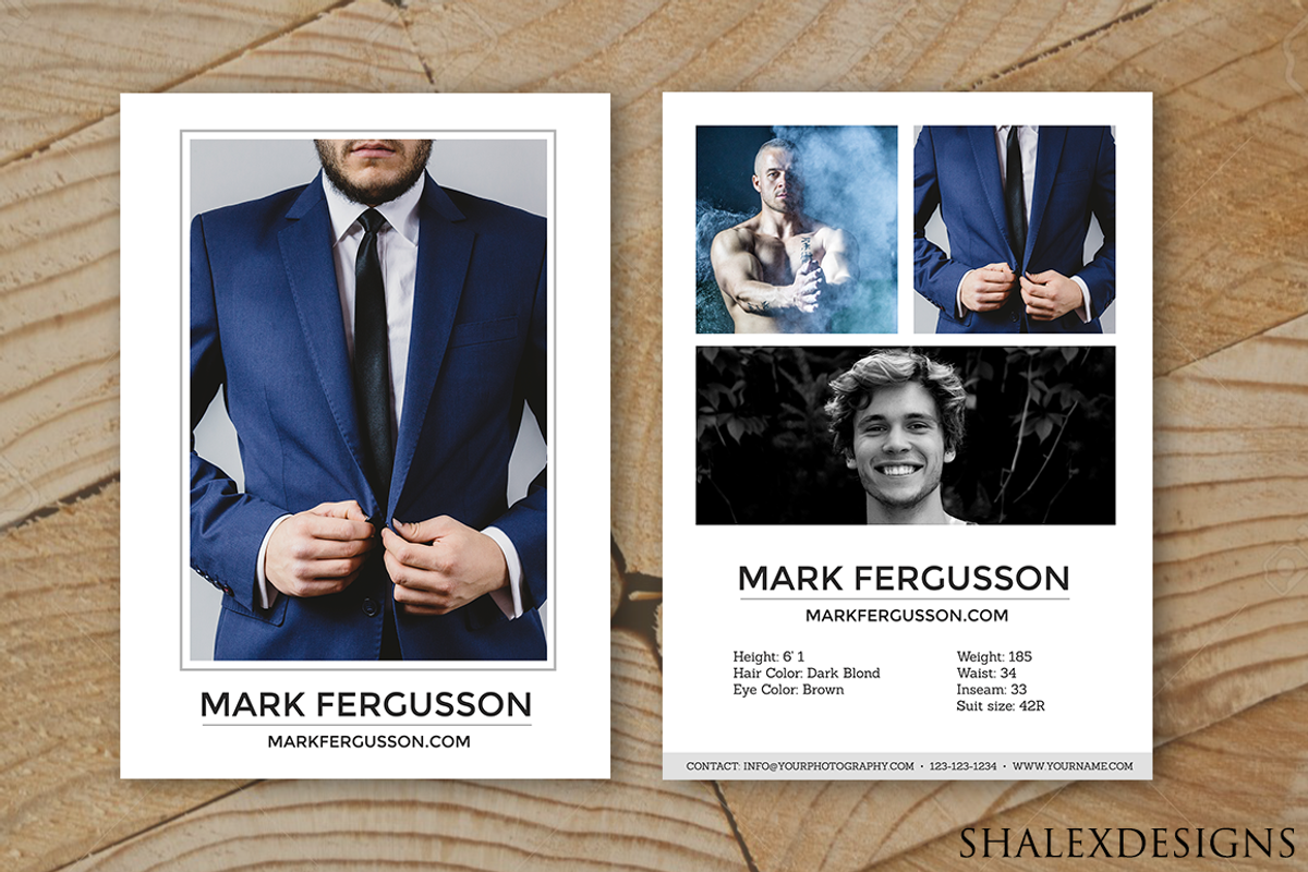 Male Modeling Comp Card Template, a Card Template by ShalexDesigns