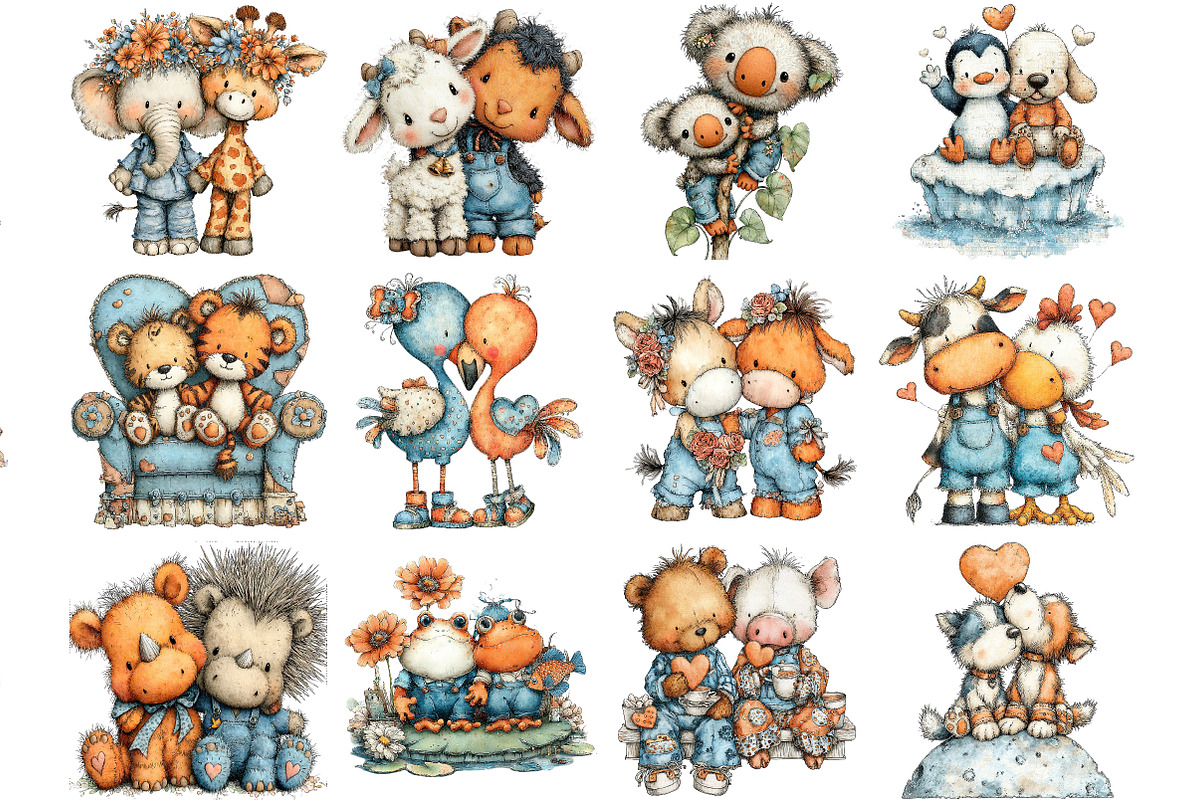 Cute Animal Couple Clipart, an Illustration by DreamArtGraphic (Photo 2 of 4)