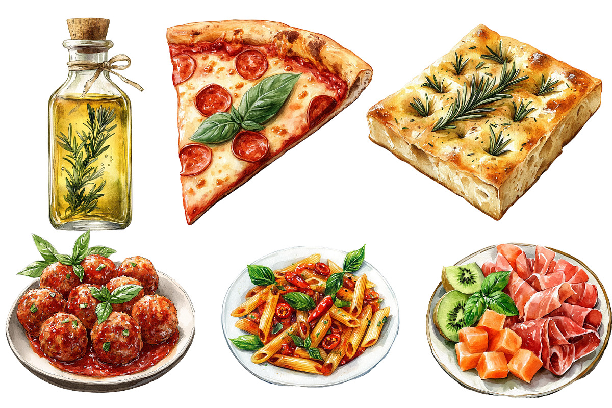 Italian Food  Watercolor clipart, an Illustration by Designworld (Photo 2 of 7)
