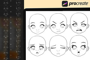 200 Procreate Chibi Head Stamps