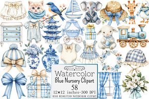Watercolor Blue Nursery Clipart, a Seasonal Illustration by Design Market