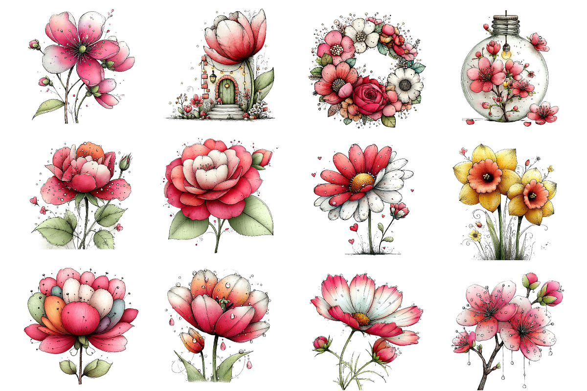 Whimsical Spring Flowers Clipart, an Illustration by Dream Creation (Photo 3 of 5)