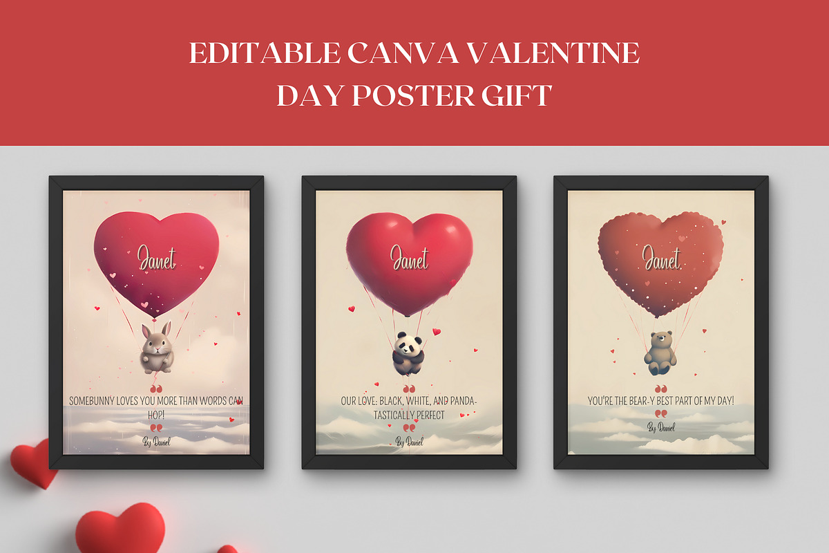3 Editable Canva Valentine Posters, a Poster Template by The Dark Matter Art (Photo 1 of 6)