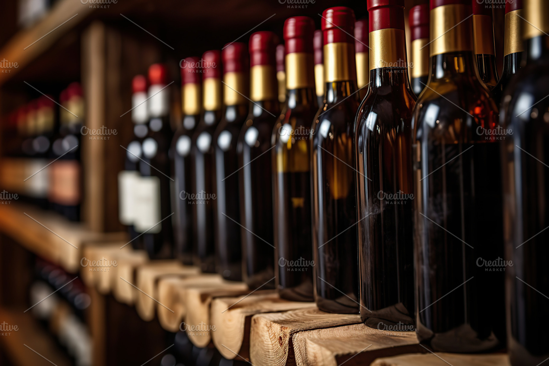 Wine bottles on the wooden wine shelf, a Food & Drink Photo by AlyaAnd