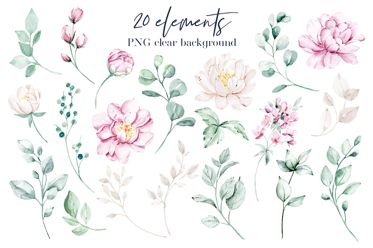 Pink and white watercolor flowers, a Card Template by Larisa Maslova (Photo 7 of 12)