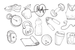 fitness handdrawn collection, an Object Graphic by nikagraphic