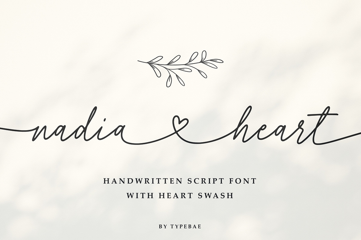 Nadia Heart Script Font with Swash, a Script Font by Typebae (Photo 1 of 9)