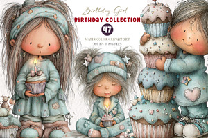 Whimsical Birthday Girl Clipart, an Illustration by CreationArt