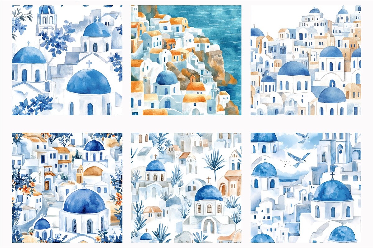 Hello Santorini Seamless Patterns, a Pattern Graphic by Design Market (Photo 3 of 3)
