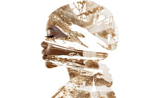 Double exposure of black woman with, a Photo by Dvoevnore photos