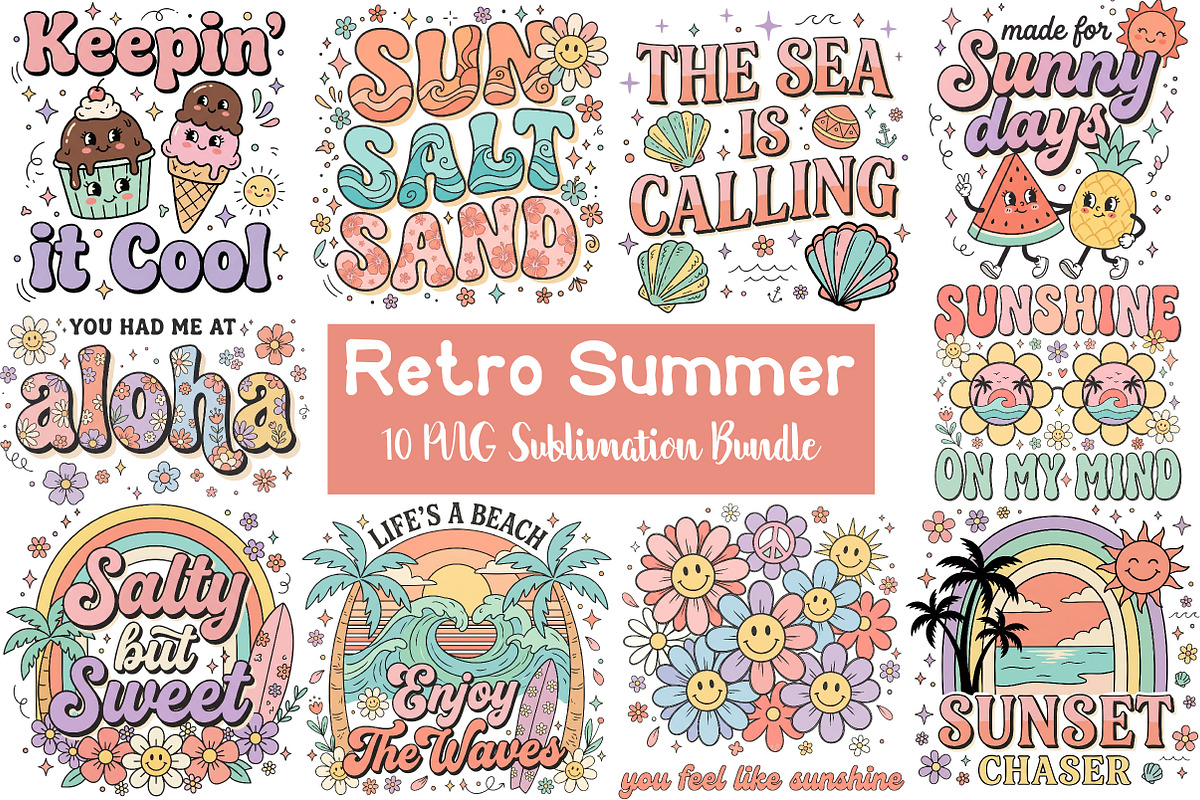 Retro Summer PNG Sublimation Bundle, a Seasonal Illustration by CraftArtStudio (Photo 1 of 4)