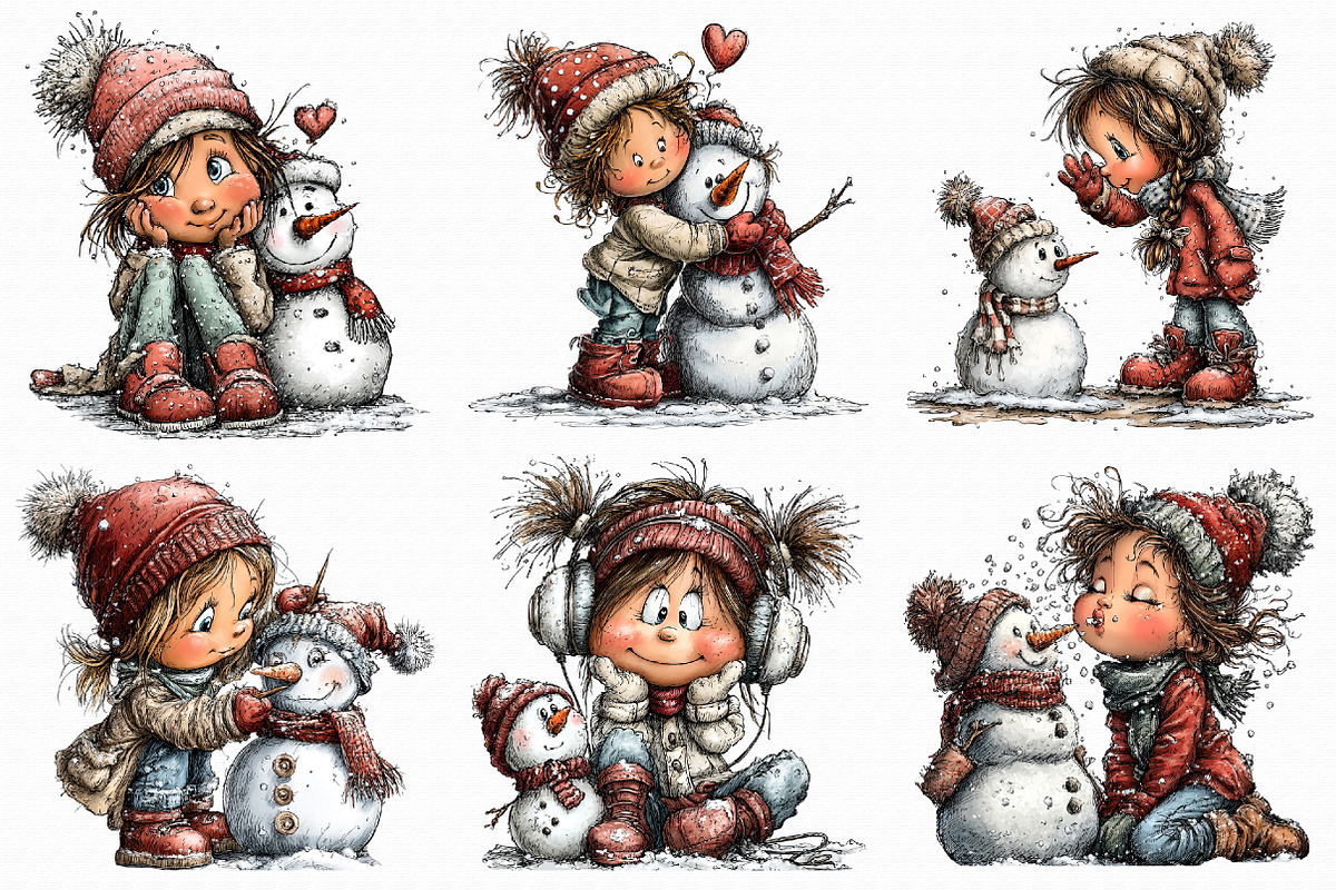 Cute winter Girl with Snowman clipar, an Illustration by Libby Wishes (Photo 5 of 7)
