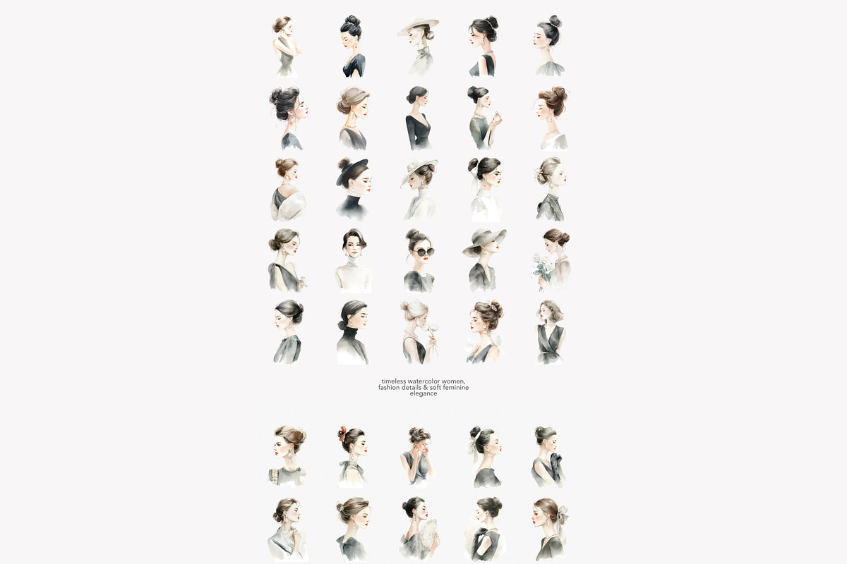 modern watercolor women portraits, a Decorative Illustration by Patishop Art (Photo 8 of 9)