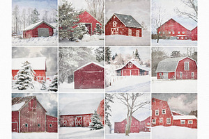 Red Winter Digital Watercolors