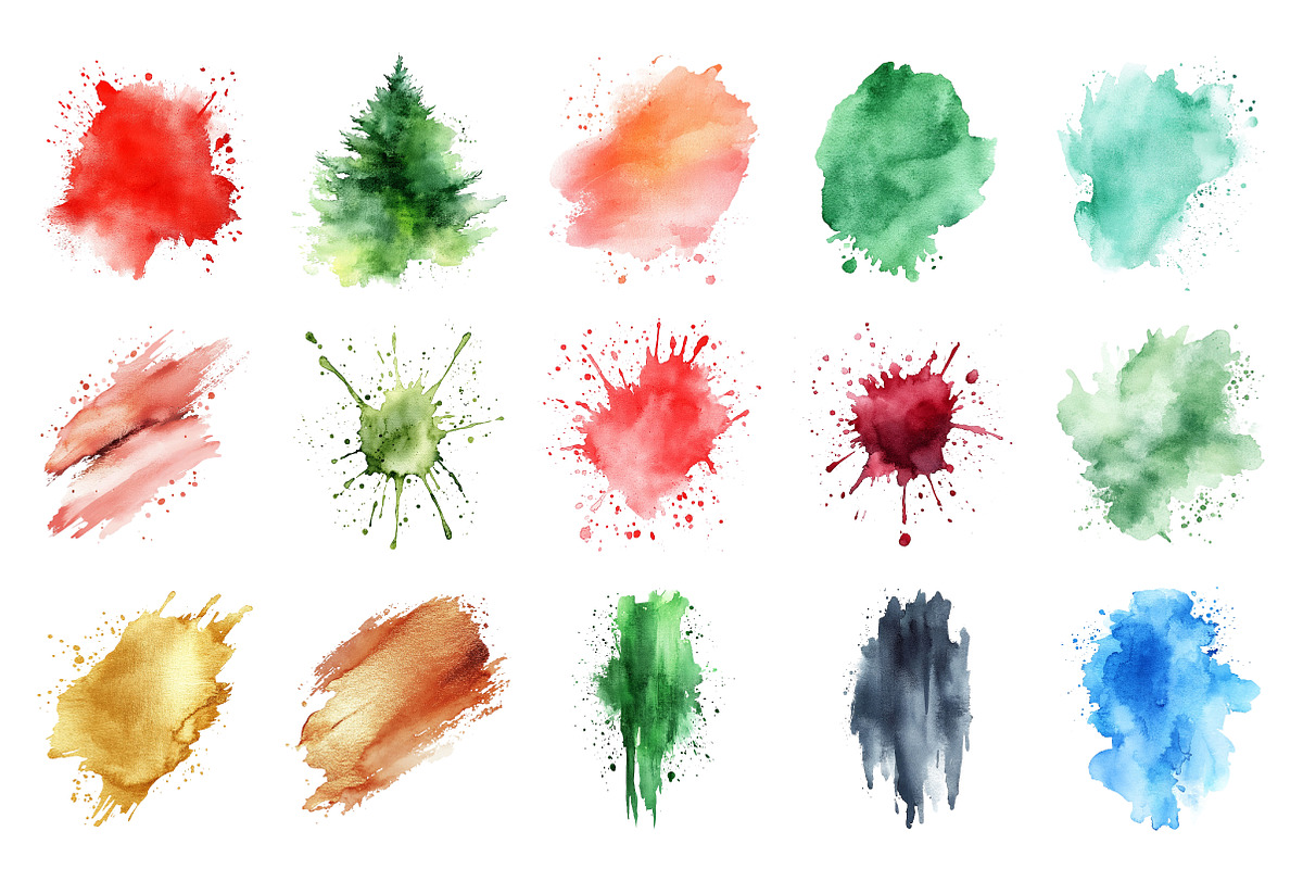 Christmas Watercolor Splashes PNG Bu, an Illustration by Daily.Designs (Photo 4 of 5)