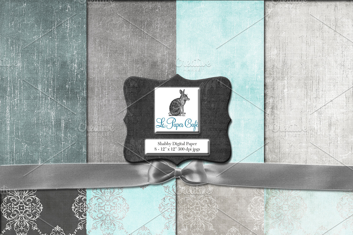 Teal & Gray Damask Backgrounds preview 2
