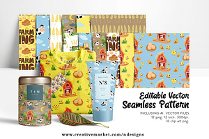 Farm Seamless Pattern + Clipart + Ai