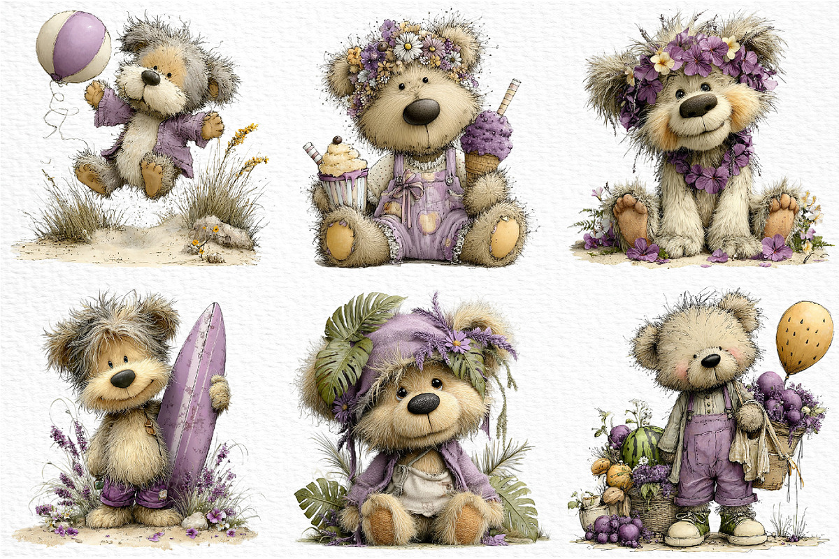 Whimsical Summer Teddy Bear Clipart, an Illustration by Craft Nest (Photo 5 of 6)