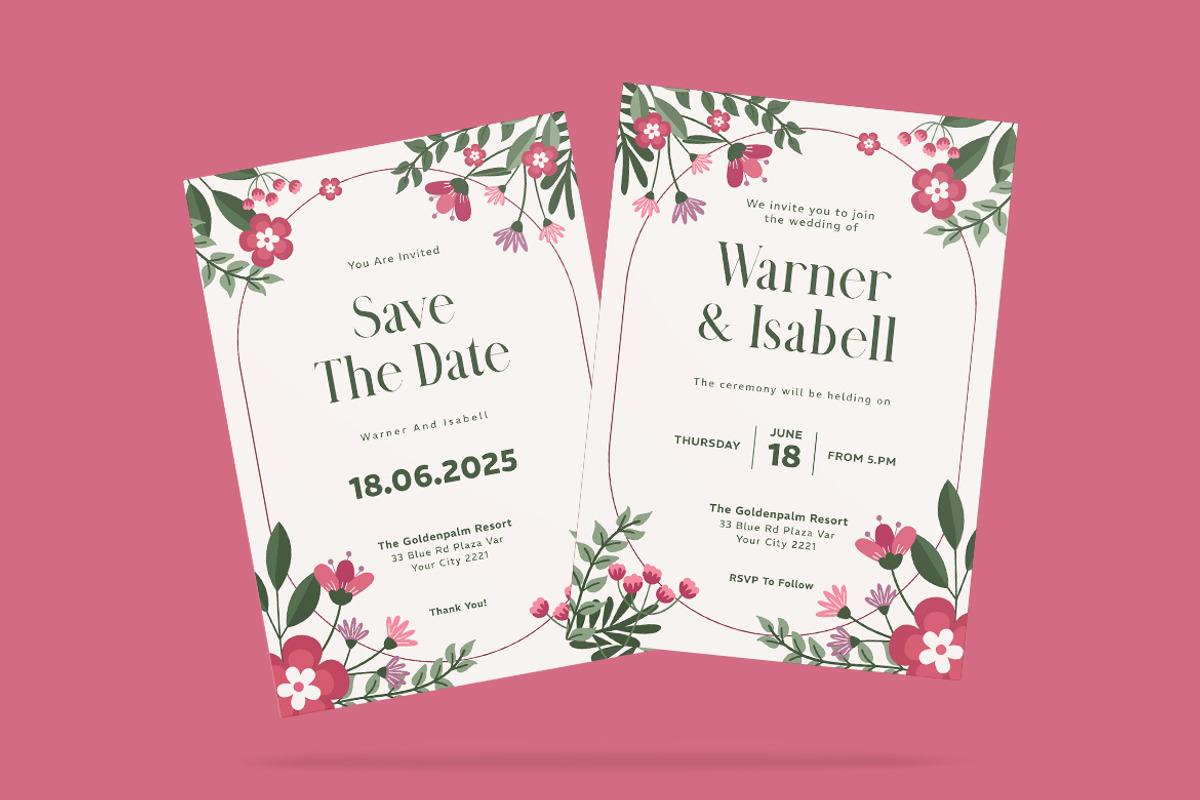 Belsa Wedding Invitation Template, an Invitation Template by iDoodle Studio (Photo 4 of 4)