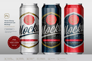 Three Glossy Aluminum Can Mockup