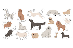 Doodle Flat Cute Pretty Puppy. Dogs