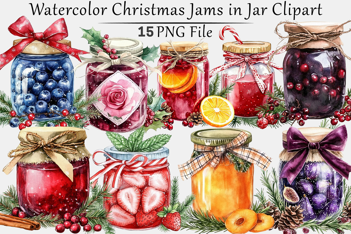 Watercolor Christmas Jams in Jar, a Seasonal Illustration by CitraGraphics (Photo 1 of 5)