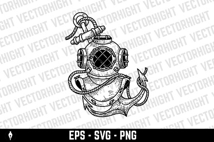 Vintage diver helmet with anchor., an Object Illustration by Vectorhight
