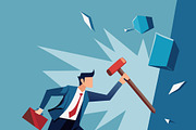 Businessman hammer breaking wall, a Person Illustration by SouravDesign (Thumbnail 1 of 3)