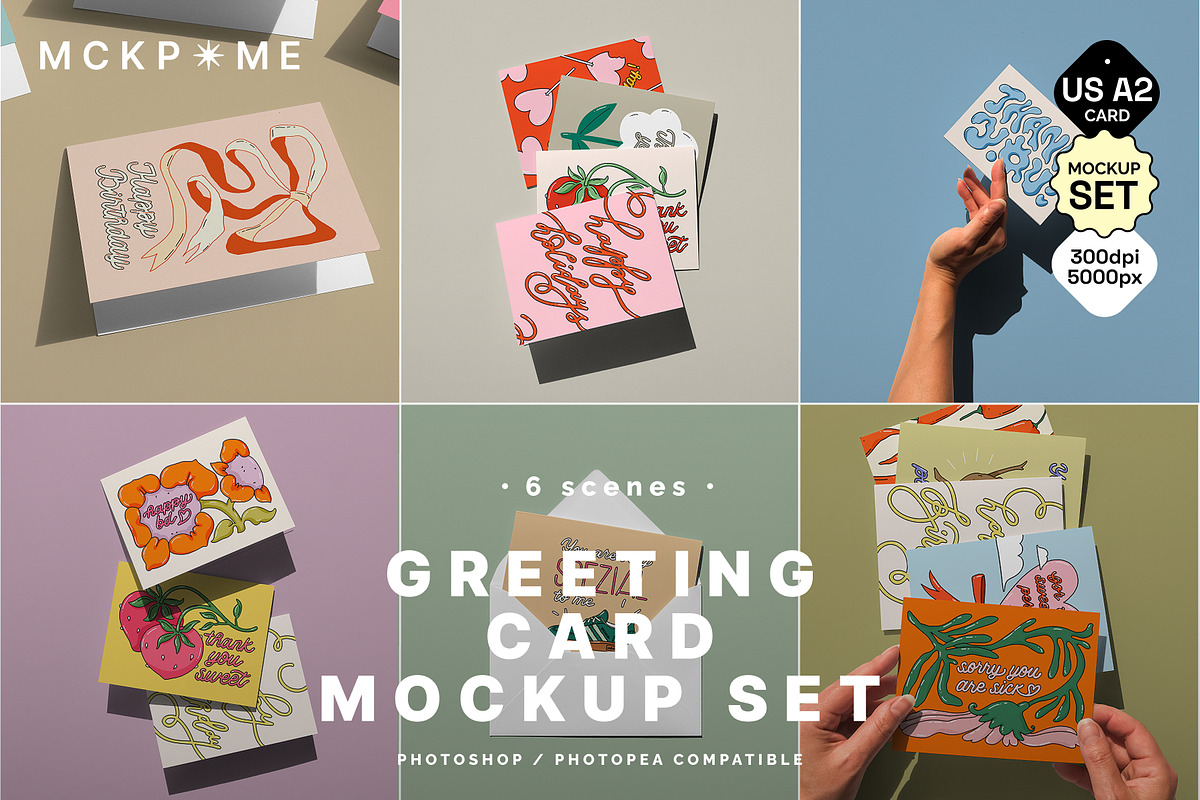 US A2 postcards mockup set, a Merchandise Mockup by MCKP*ME