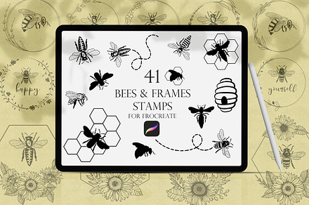 Bees Procreate Stamps, a Brush Add-On by Dervik Art Store