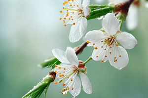 White cherry blossoms with water, a Nature Photo by MistyDay