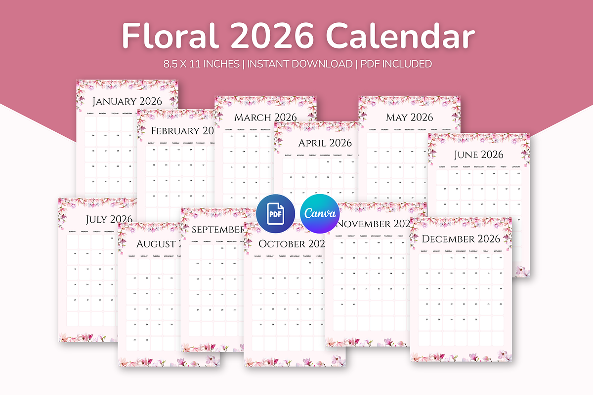 2026 Canva Flower Calendar Template, a Card Template by Snapybiz (Photo 1 of 10)
