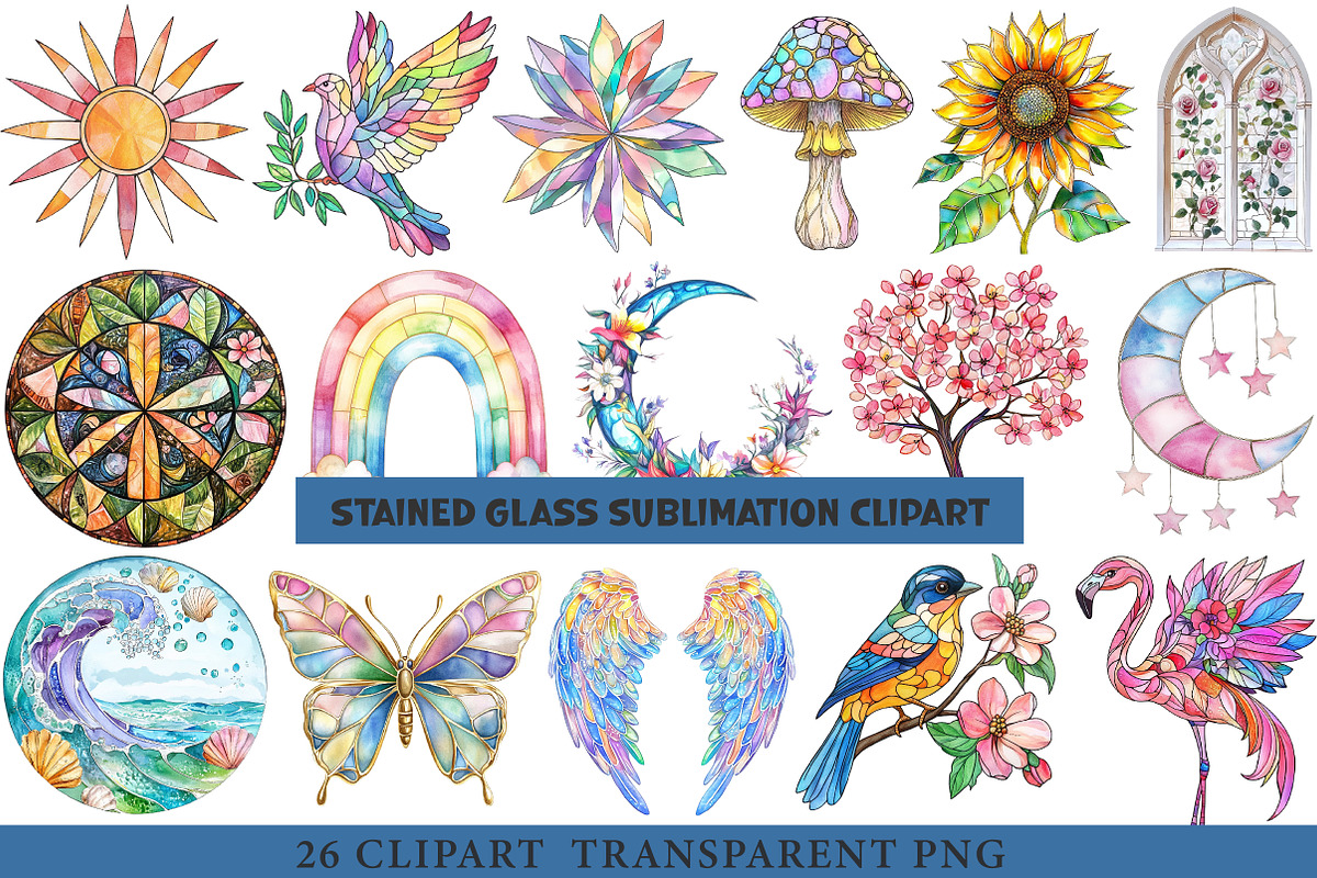 Stained Glass Sublimation Clipart, an Illustration by cherrydesign (Photo 1 of 3)