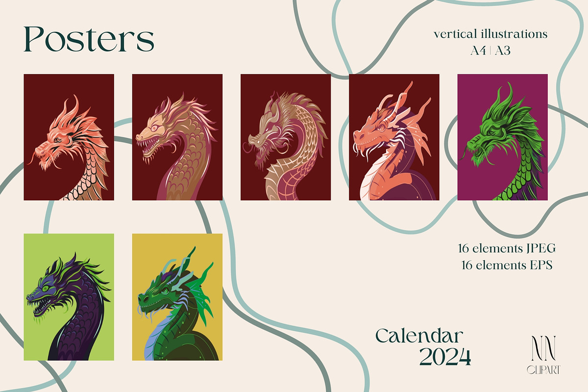 Dragon Calendar Templates 2024, a Print Template by NNclipart (Photo 11 of 15)
