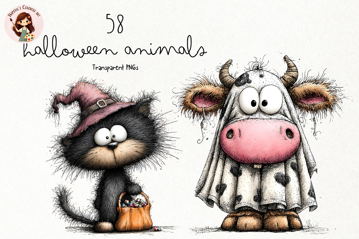 Halloween Animals PNG Clipart Bundle, a Seasonal Illustration by Nicolle's Colorful Art (Photo 1 of 5)