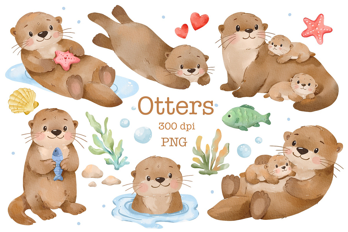 Cute Sea Otter Clipart Watercolor, an Animal Illustration by ArtGiftsStudio (Photo 1 of 4)