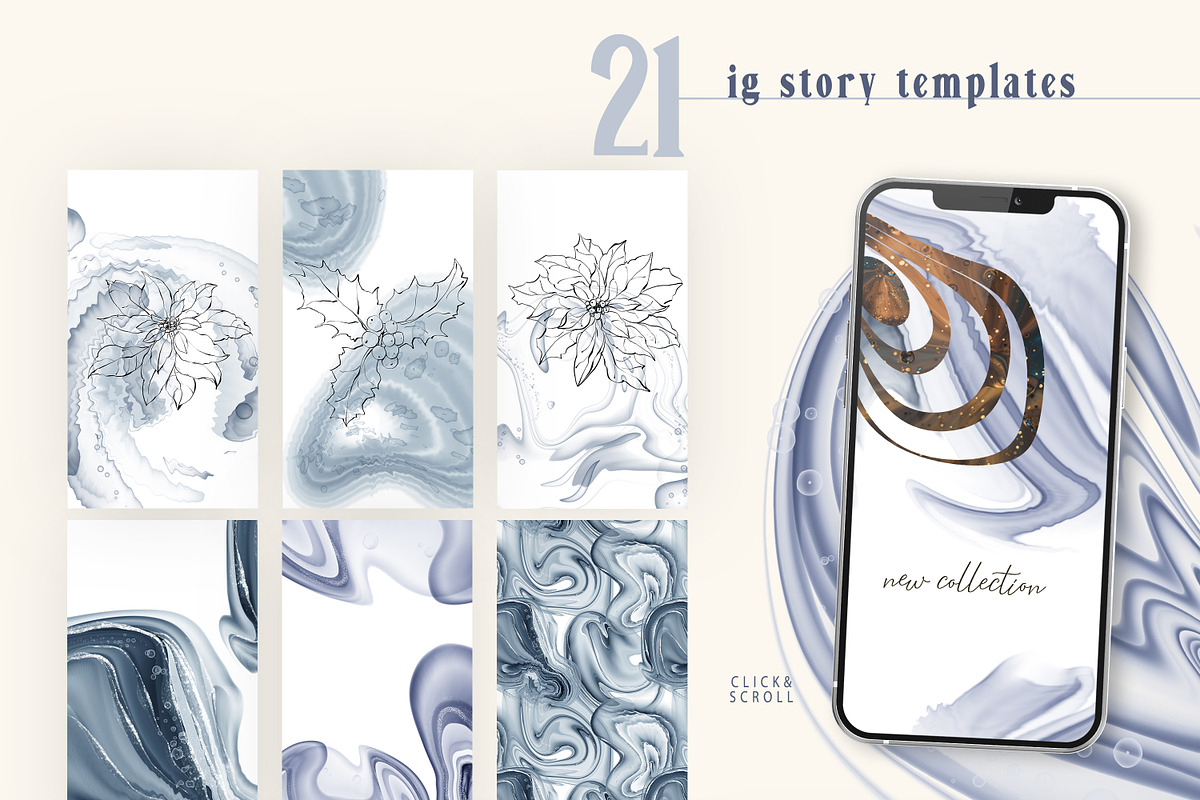Winter alcohol ink and line art set, a Texture Illustration by Tiana Geo (Photo 7 of 15)