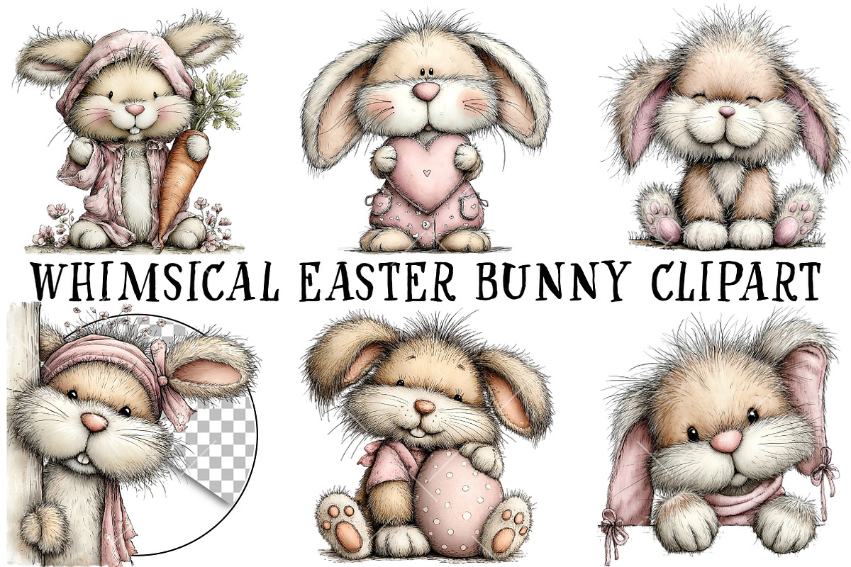 Whimsical Easter Bunny Clipart, an Illustration by OK Design (Photo 2 of 6)