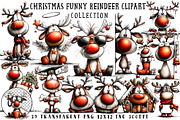 Christmas Funny Reindeer Clipart, an Illustration by OK Design (Thumbnail 1 of 6)