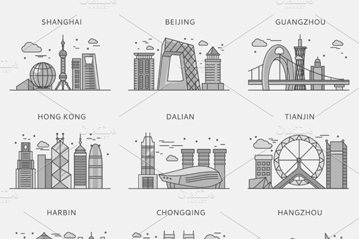 Icons Chinese Major Cities, a Work Illustration by robuart (Photo 1 of 3)