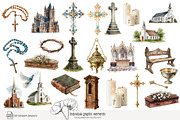 115 watercolour church clip art, an Object Illustration by Poppy Lane Studio (Thumbnail 5 of 11)