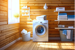 Cozy laundry room with modern washer, an Architecture Photo by Ungvar Studio