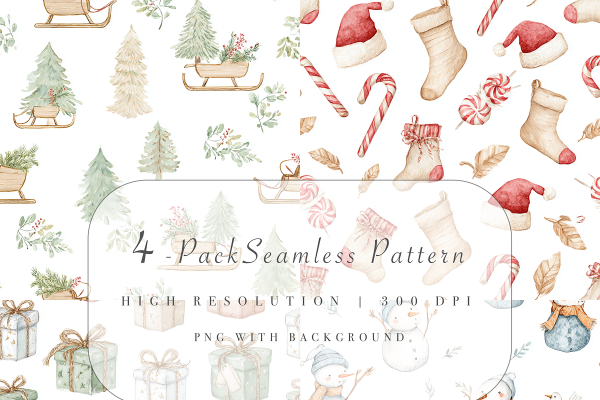 4 Pack Seamless Christmas Patterns, a Decorative Illustration by Pati Charm Studio (Photo 1 of 7)